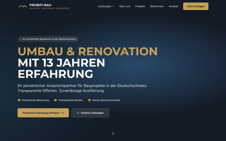 Startseite von probst-bau.ch auf dem Desktop